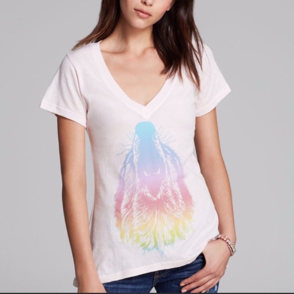 Wildfox Howl at the Rainbow Colorful V-Neck Tee